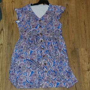 Elegant Paisley Print Dress - Blue and Purple